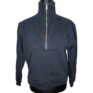 Everlane Sweatshirt 1/2 Zip Up Organic Cotton Cropped Mock Neck Black Size XS